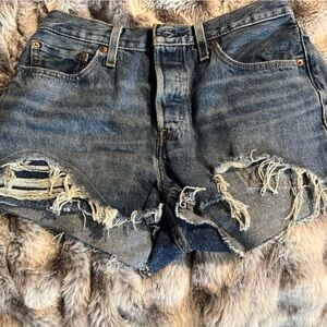 Classic Distressed Denim Shorts - Blue